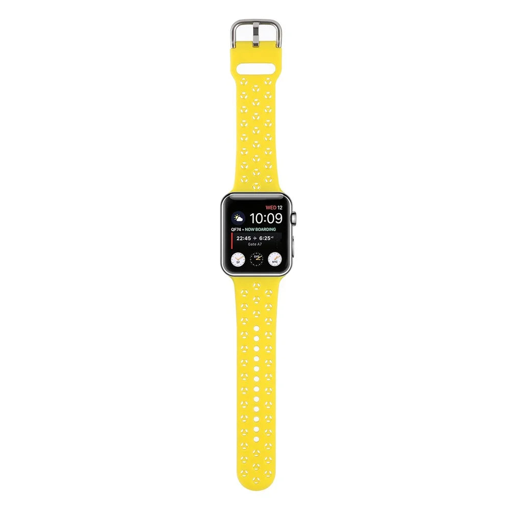 Silicone Watch Band for Apple Watch Ultra 3 2 1 49mm / Series 11 10 46mm / 9 8 7 45mm / SE3 SE2 SE 6 5 4 44mm / 3 2 1 42mm , Hollow Replacement Strap - Yellow - 3