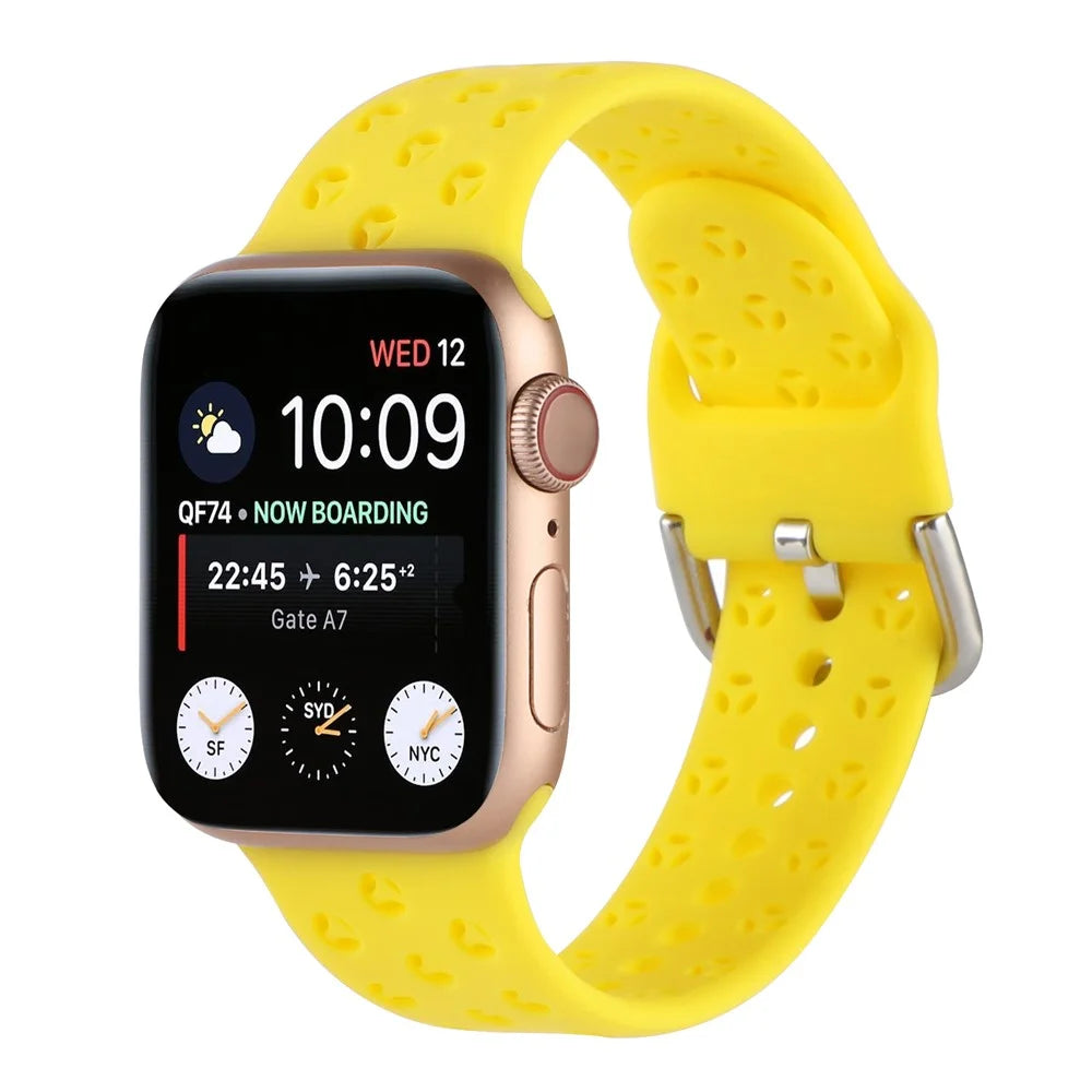 Silicone Watch Band for Apple Watch Ultra 3 2 1 49mm / Series 11 10 46mm / 9 8 7 45mm / SE3 SE2 SE 6 5 4 44mm / 3 2 1 42mm , Hollow Replacement Strap - Yellow - 4