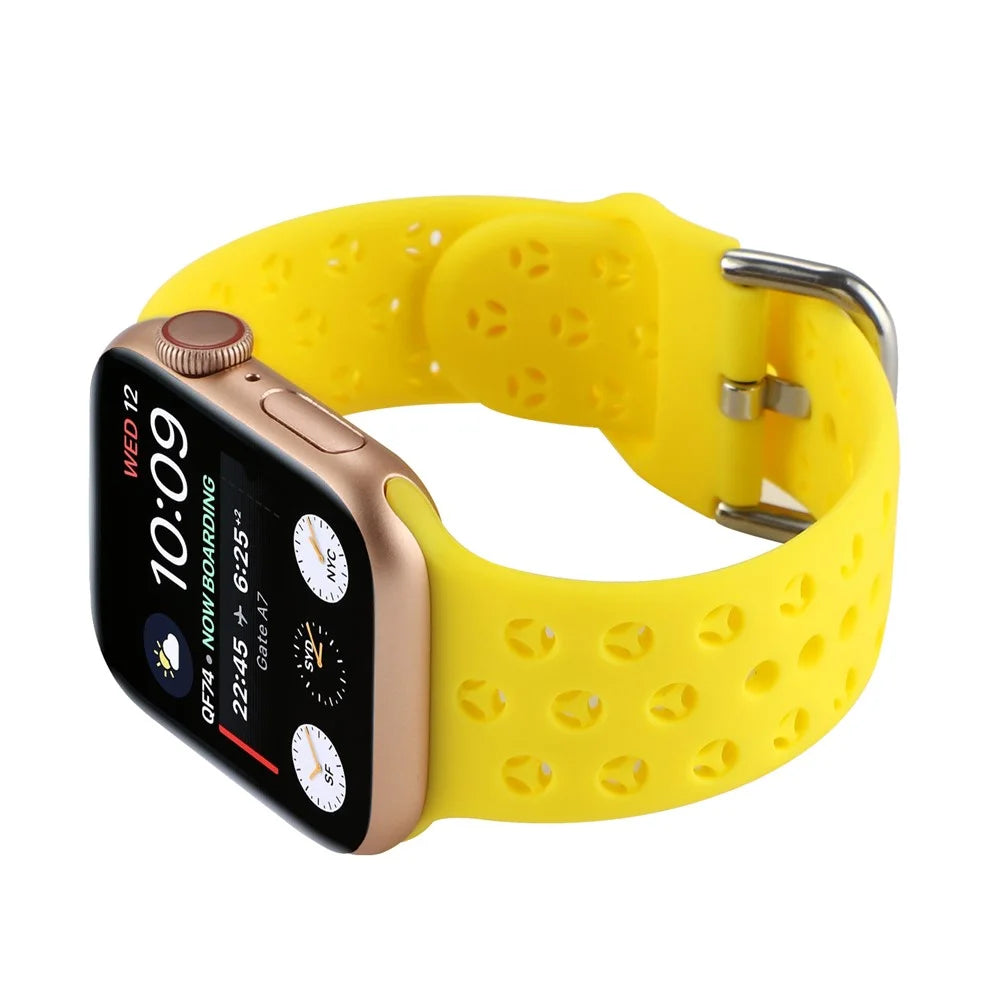 Silicone Watch Band for Apple Watch Ultra 3 2 1 49mm / Series 11 10 46mm / 9 8 7 45mm / SE3 SE2 SE 6 5 4 44mm / 3 2 1 42mm , Hollow Replacement Strap - Yellow - 5