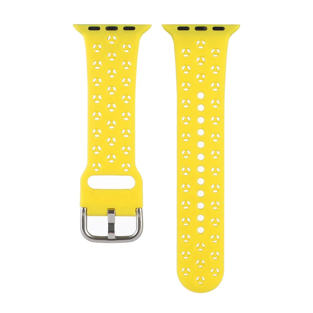 Sport Bands for Apple Watch Series 11 10 42mm / 9 8 7 41mm / SE3 SE2 SE 6 5 4 40mm / 3 2 1 38mm Soft Silicone Hollow Waterproof Watch Strap - Yellow - 2