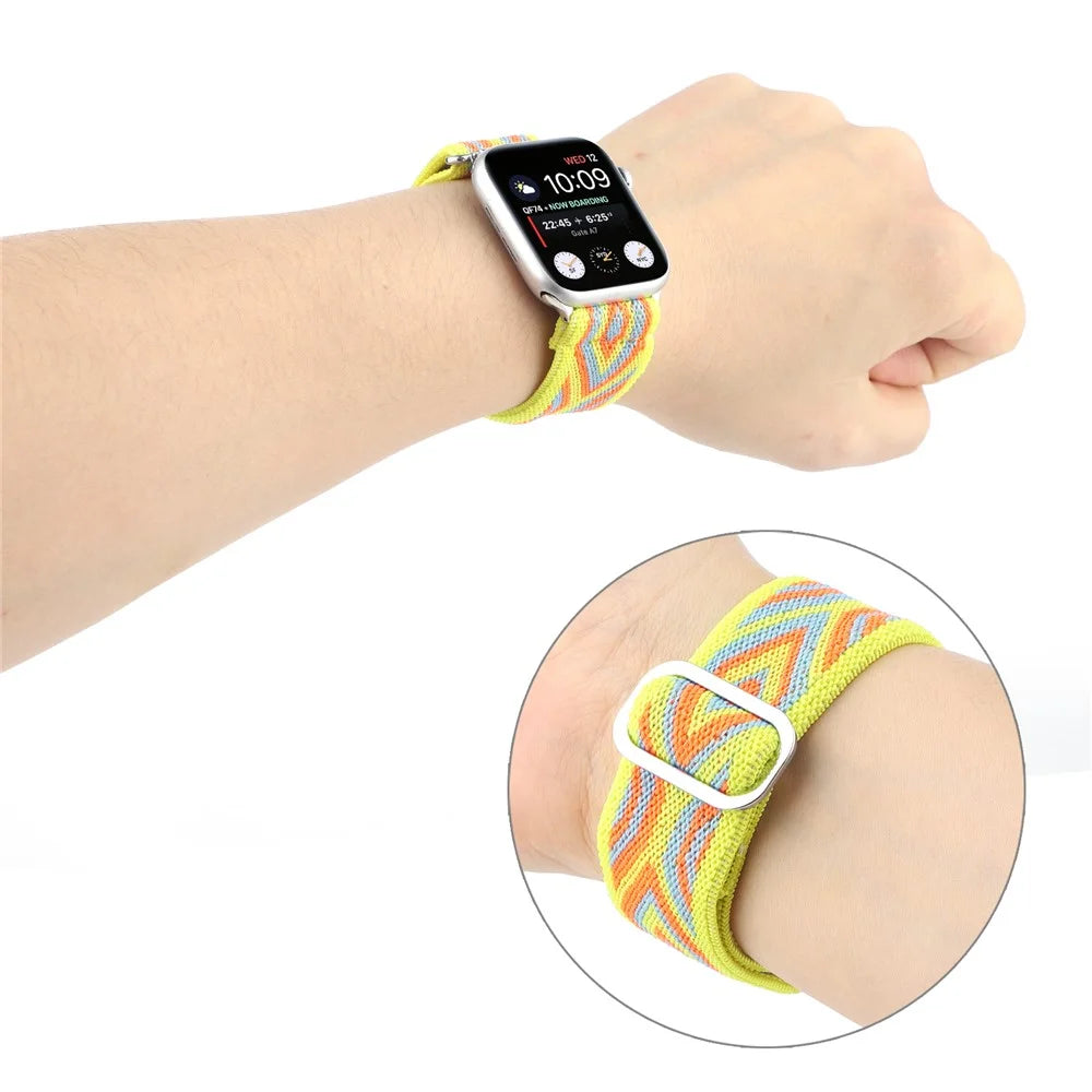 For Apple Watch Ultra 3 2 1 49mm / Series 11 10 46mm / 9 8 7 45mm / SE3 SE2 SE 6 5 4 44mm / 3 2 1 42mm Watch Strap Elastic Nylon Band - Style B - 2