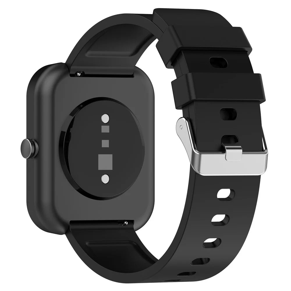 For OnePlus Nord Watch Silicone Watch Strap Adjustable Watch Band with Silver Stainless Steel Buckle - Black - 1