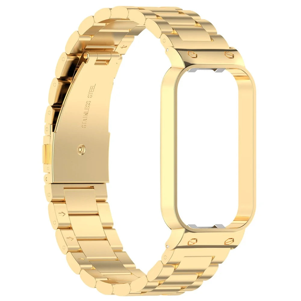 For Xiaomi Redmi Band 2 Stainless Steel Watch Band 18mm 5-Bead Watch Strap with Protective Watch Case - Gold - 2