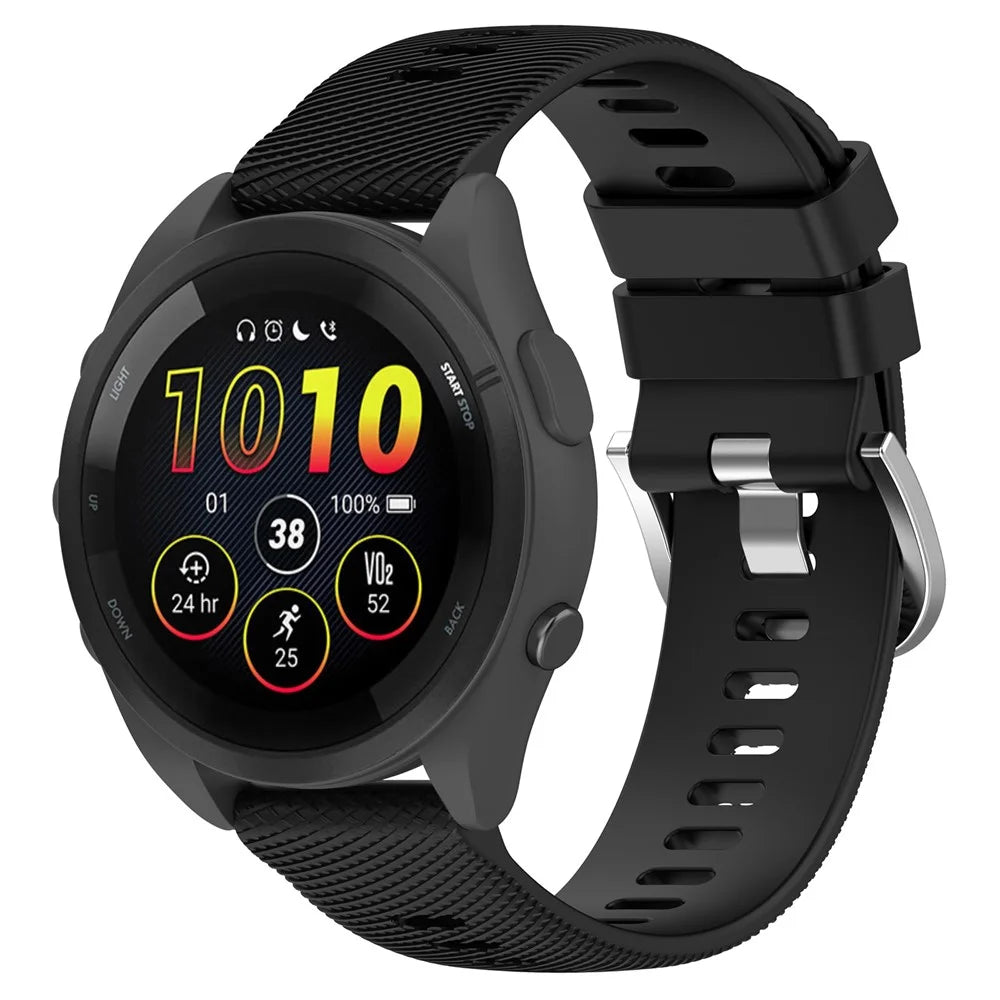 For Garmin Forerunner 265 Silicone Watch Band 22mm Cross Stripe Soft Sport Replacement Watch Strap - Black - 5