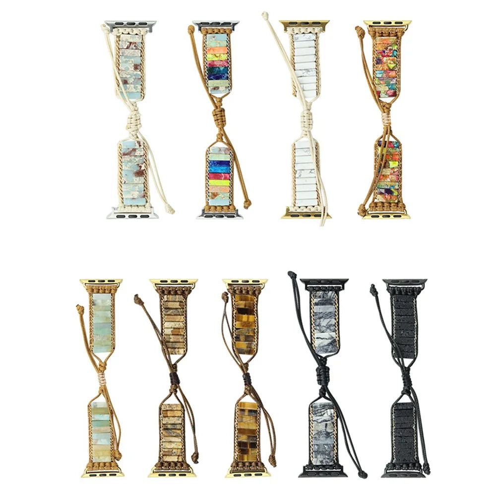 For Apple Watch Ultra 3 2 1 49mm / Series 11 10 46mm / 9 8 7 45mm / SE3 SE2 SE 6 5 4 44mm / 3 2 1 42mm Watch Band Drawstring Stone Braided Strap - Colorful - 5