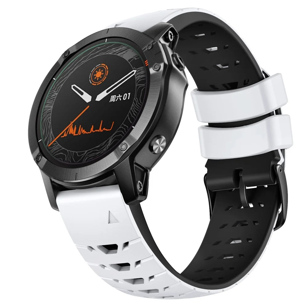 Silicone Watch Band for Huami Amazfit Falcon / Garmin Forerunner 965 / 955 , Trapezoid Holes Quick Release Watch Strap - White / Black - 2