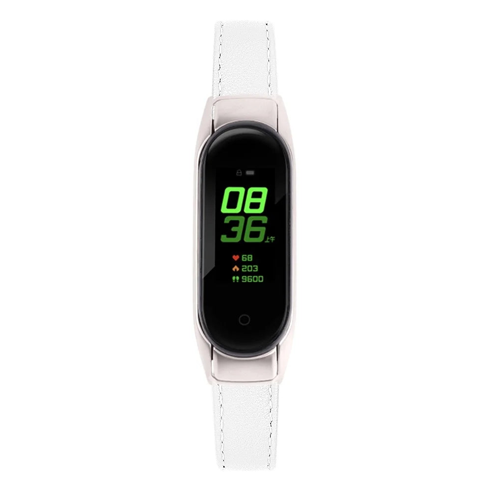 For Xiaomi Smart Band 8 Watch Bands Genuine Cowhide Leather Straps with Silver Watch Case - White - 3