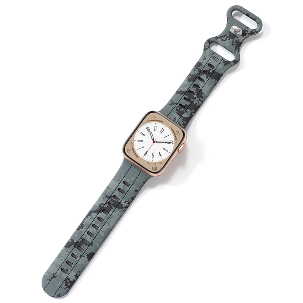 Silicone Watch Bands for Apple Watch Series 11 10 42mm / 9 8 7 41mm / SE3 SE2 SE 6 5 4 40mm / 3 2 1 38mm Camouflage Waterproof Watch Bracelet - Black - 2