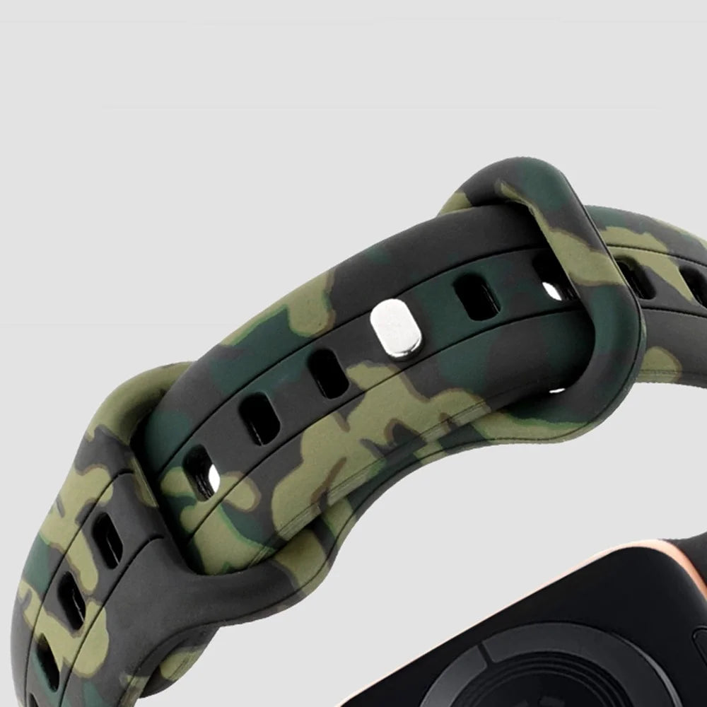 Silicone Watch Bands for Apple Watch Series 11 10 42mm / 9 8 7 41mm / SE3 SE2 SE 6 5 4 40mm / 3 2 1 38mm Camouflage Waterproof Watch Bracelet - Black - 7
