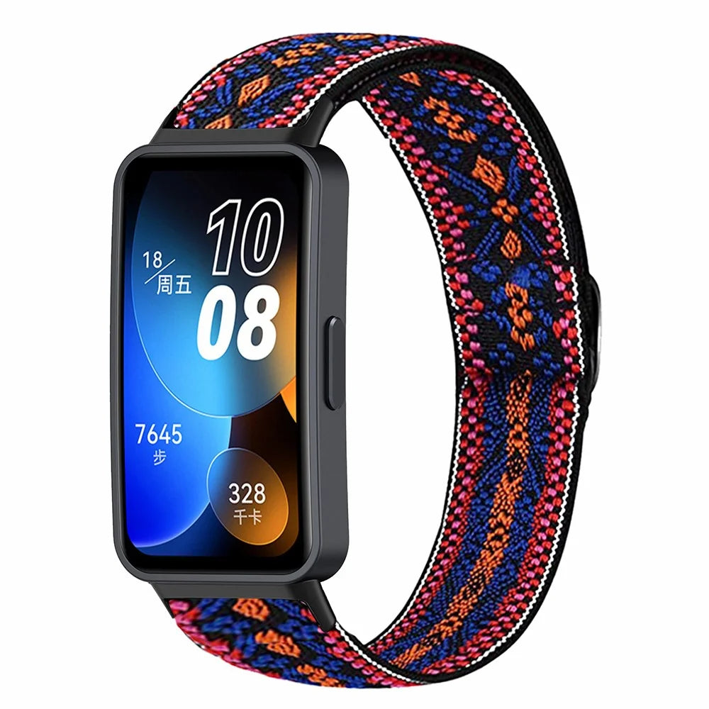 For Huawei Band 8 / Band 8 NFC / Band 9 / Band 9 NFC Bohemian Style Elastic Nylon Smartwatch Strap Watch Band Replacement - Pink / Orange - 3