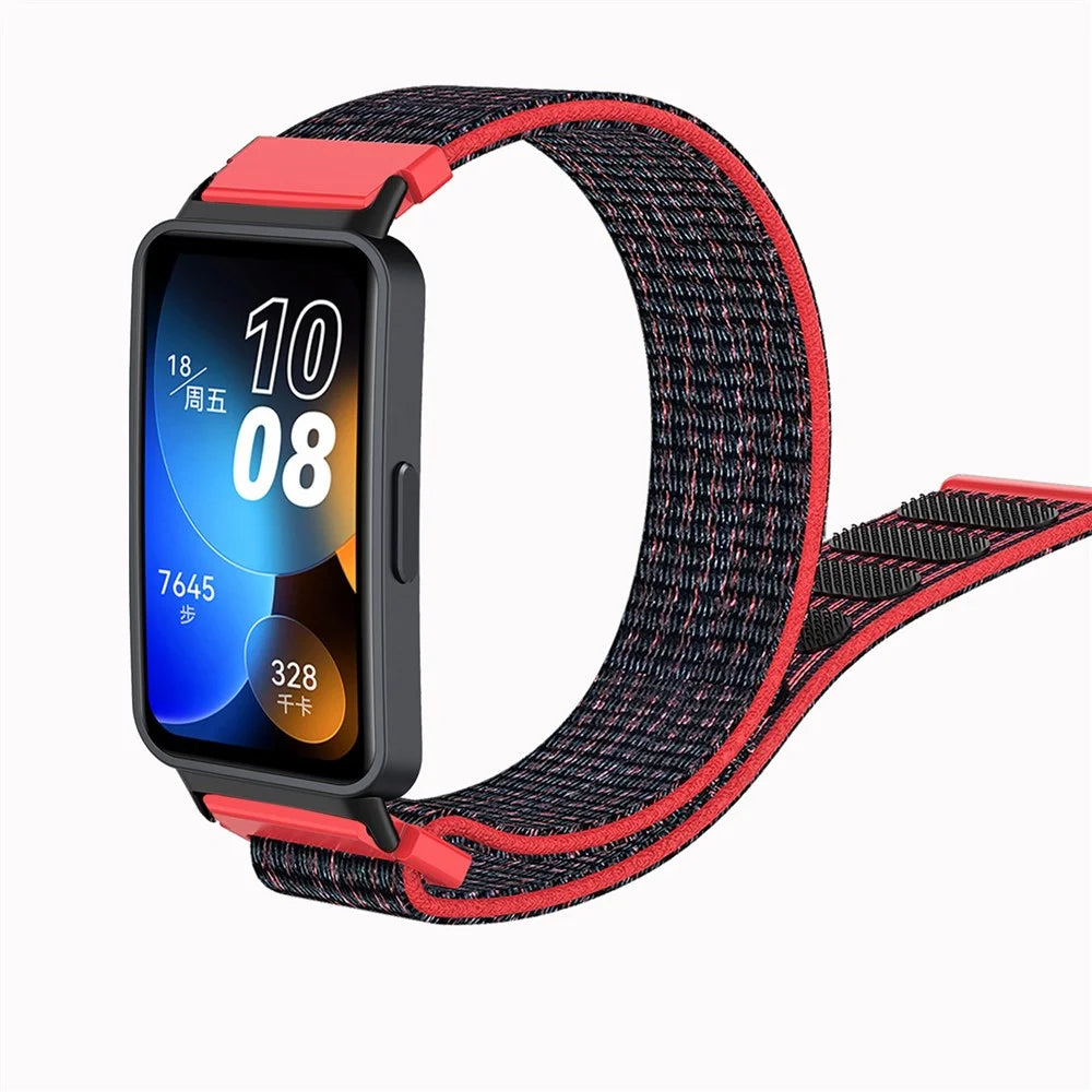 For Huawei Band 8 / Band 8 NFC / Band 9 / Band 9 NFC Nylon Watch Band Adjustable Sport Loop Breathable Replacement Strap - Black / Red - 2