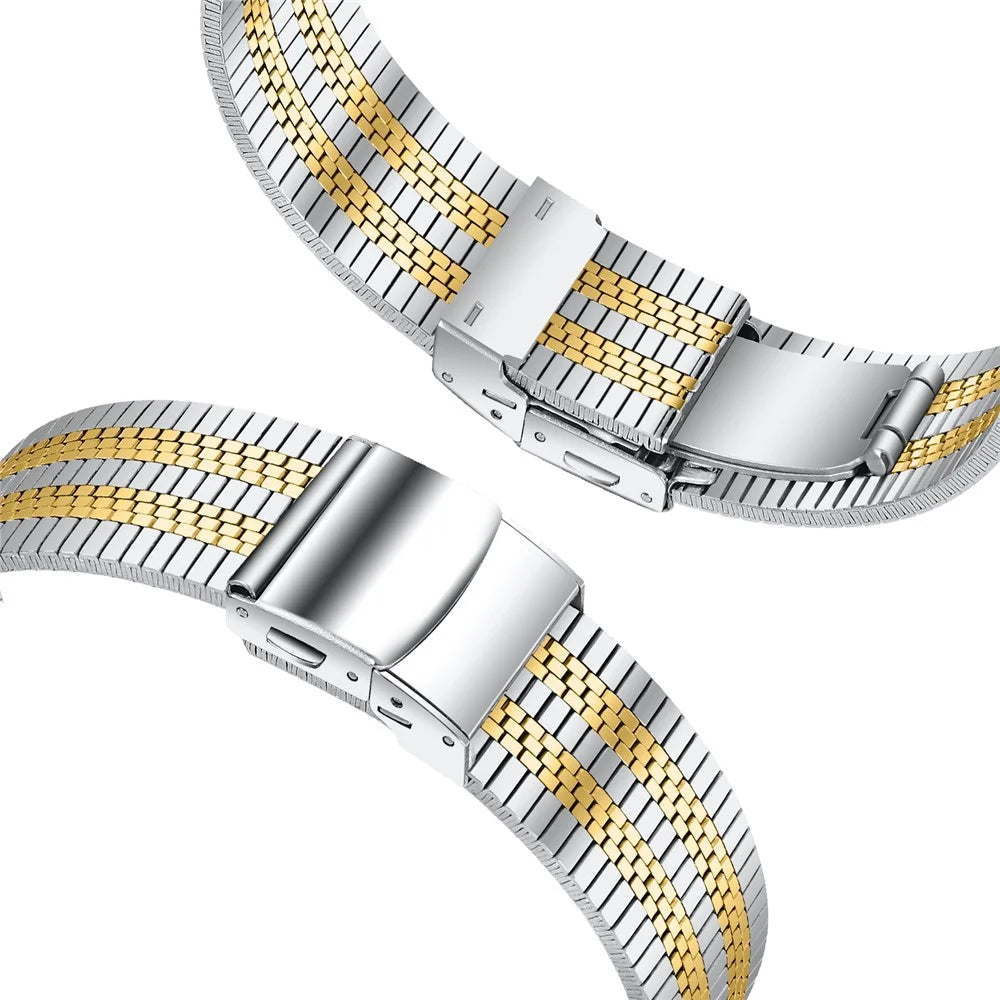 For Fitbit Versa 4 / Sense 2 Stylish 5 Beads Stainless Steel Watch Band Replacement Wrist Strap - Silver / Gold - 4
