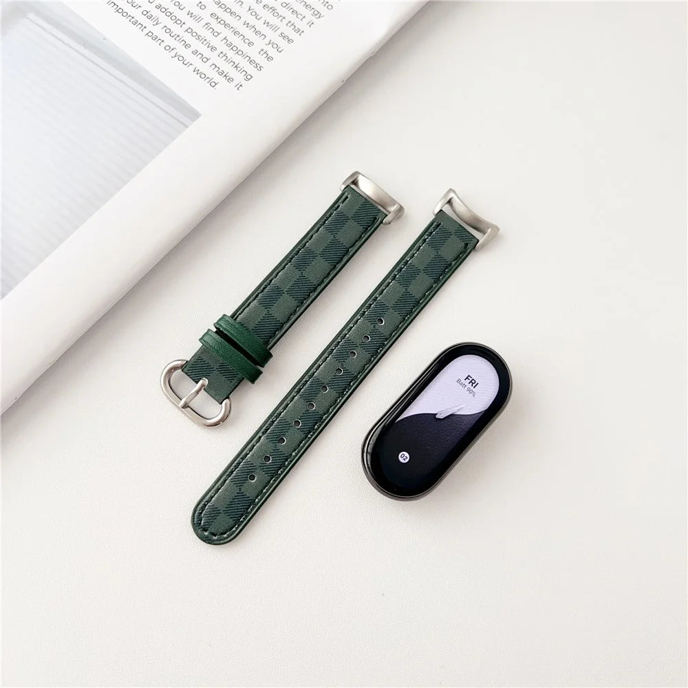 Replacement Watch Band for Xiaomi Smart Band 9 NFC / 9 / 8 NFC / 8 Genuine Cow Leather Grids Pattern Watch Strap - White - 5