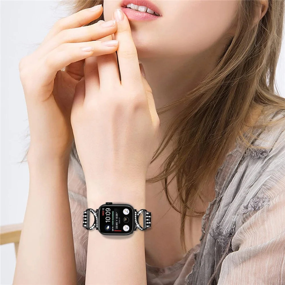 Rhinestone Decor Watch Band for Apple Watch Series 3 2 1 42mm , 5-Bead Stainless Steel Strap + PC Watch Case - Black - 6