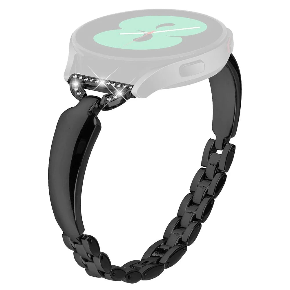 20mm Watch Band for Samsung Galaxy Watch 6 40mm 44mm , D-shaped Rhinestone Decor Copper Bracelet - Black - 1