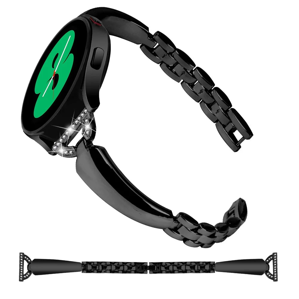 20mm Watch Band for Samsung Galaxy Watch 6 40mm 44mm , D-shaped Rhinestone Decor Copper Bracelet - Black - 2