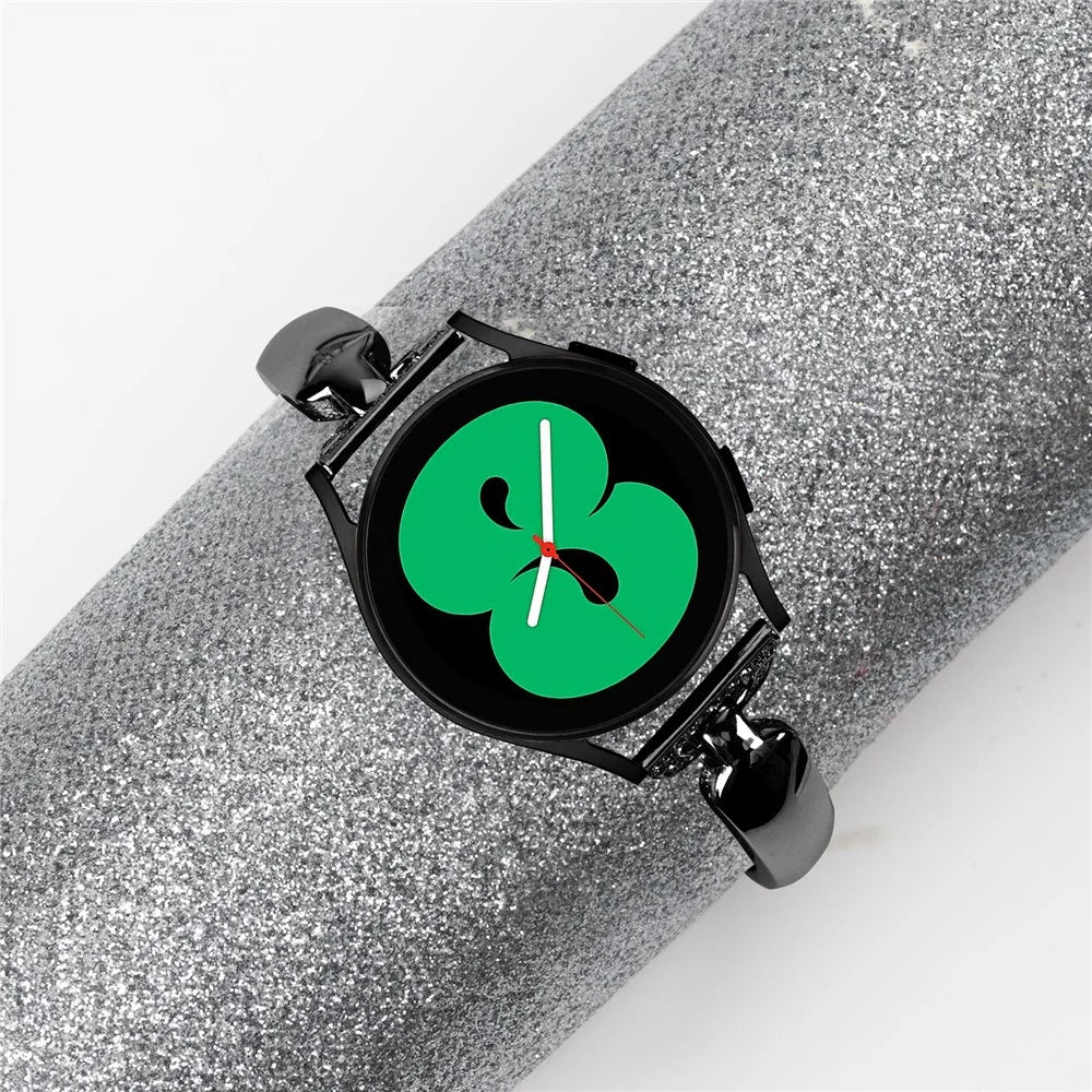 20mm Watch Band for Samsung Galaxy Watch 6 40mm 44mm , D-shaped Rhinestone Decor Copper Bracelet - Black - 3