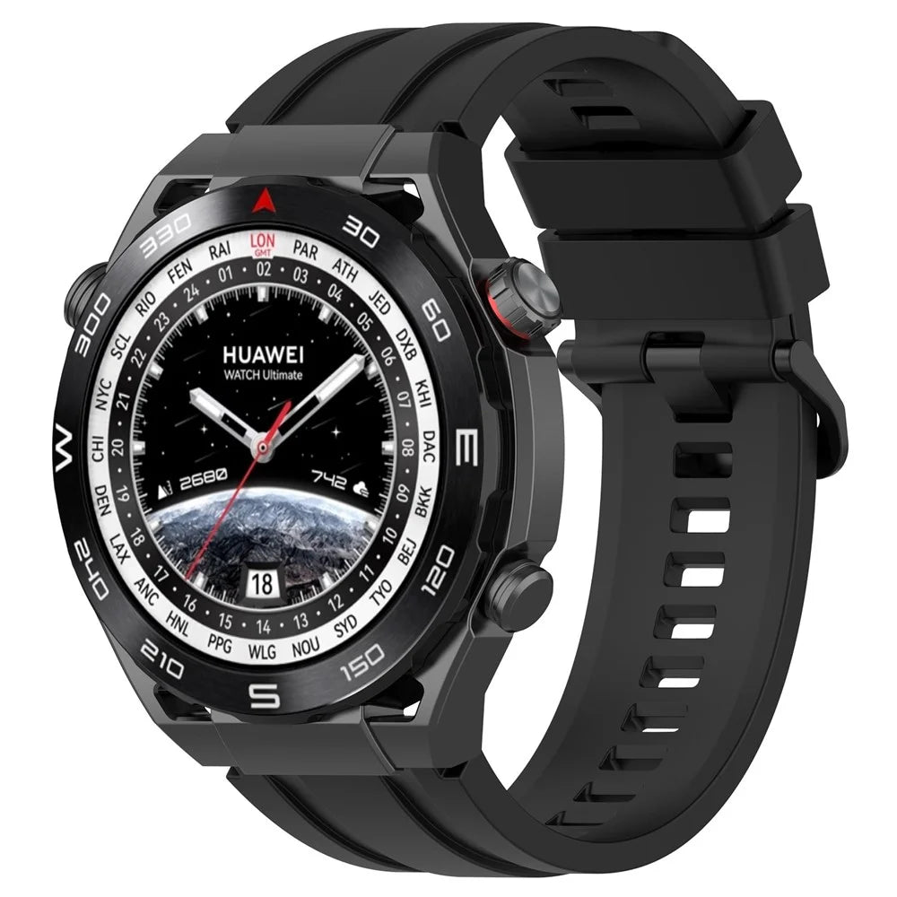 Silicone Watch Bands for Huawei Watch Ultimate , 22mm Replacement Strap Bracelet with Extension Strap - Black - 2