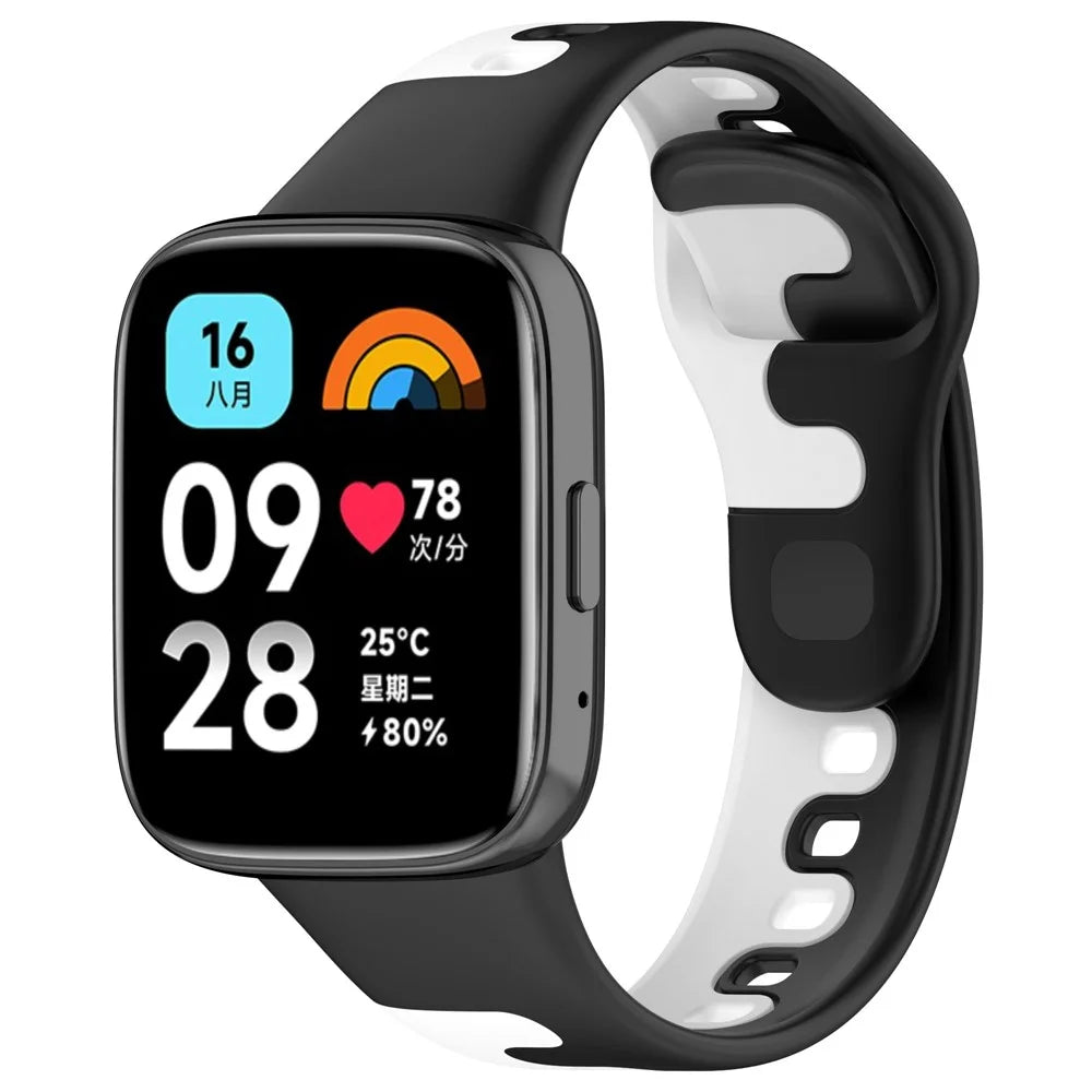 Watch Strap for Xiaomi Redmi Watch 3 Lite / Watch 3 Active Double Color Splicing Replacement Silicone Watchband - Black+White - 4