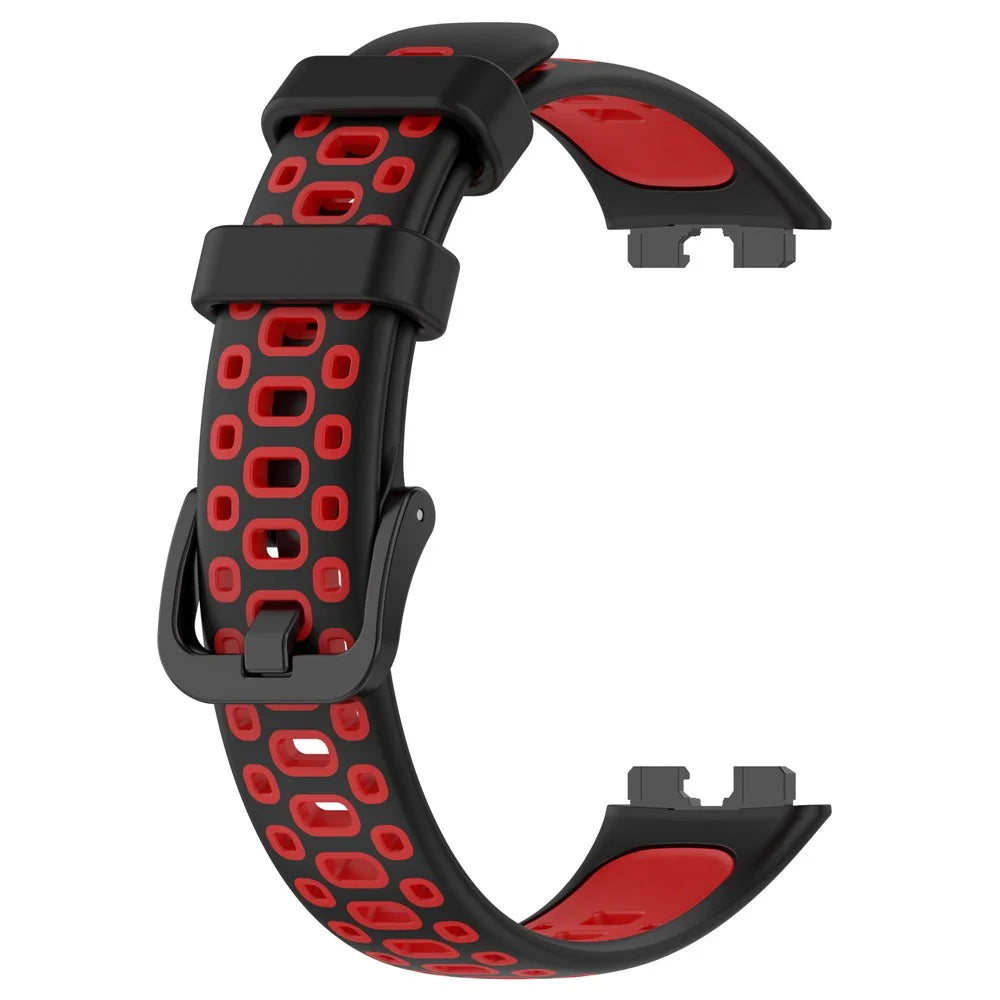 For Huawei Band 10 / Band 10 NFC / Band 9 / Band 9 NFC / Band 8 / Band 8 NFC Silicone Watch Band Replacement Strap - Black+Red - 2