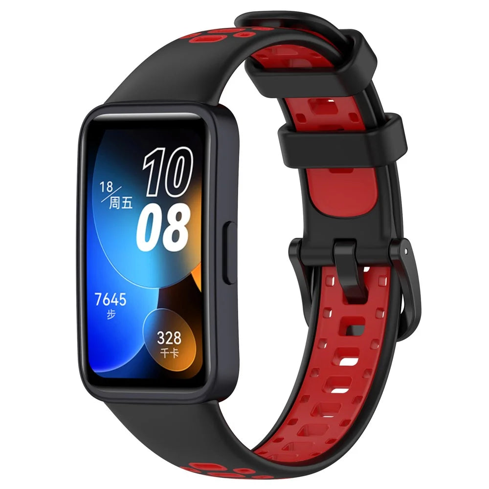 For Huawei Band 10 / Band 10 NFC / Band 9 / Band 9 NFC / Band 8 / Band 8 NFC Silicone Watch Band Replacement Strap - Black+Red - 4