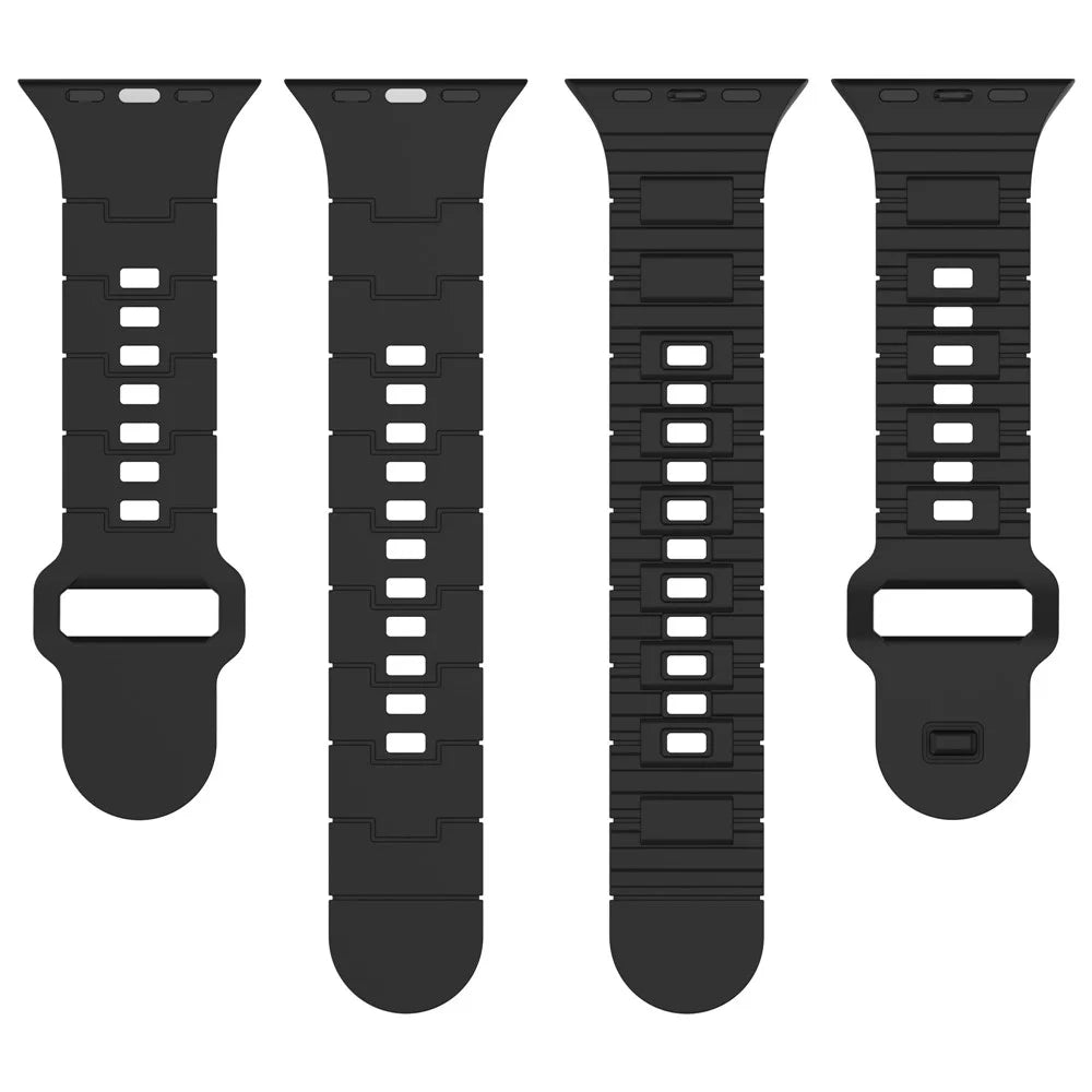For Apple Watch Ultra 3 2 1 49mm / Series 11 10 46mm / 9 8 7 45mm / SE3 SE2 SE 6 5 4 44mm / 3 2 1 42mm Electroplating Silicone Watch Strap - Titanium Black - 5