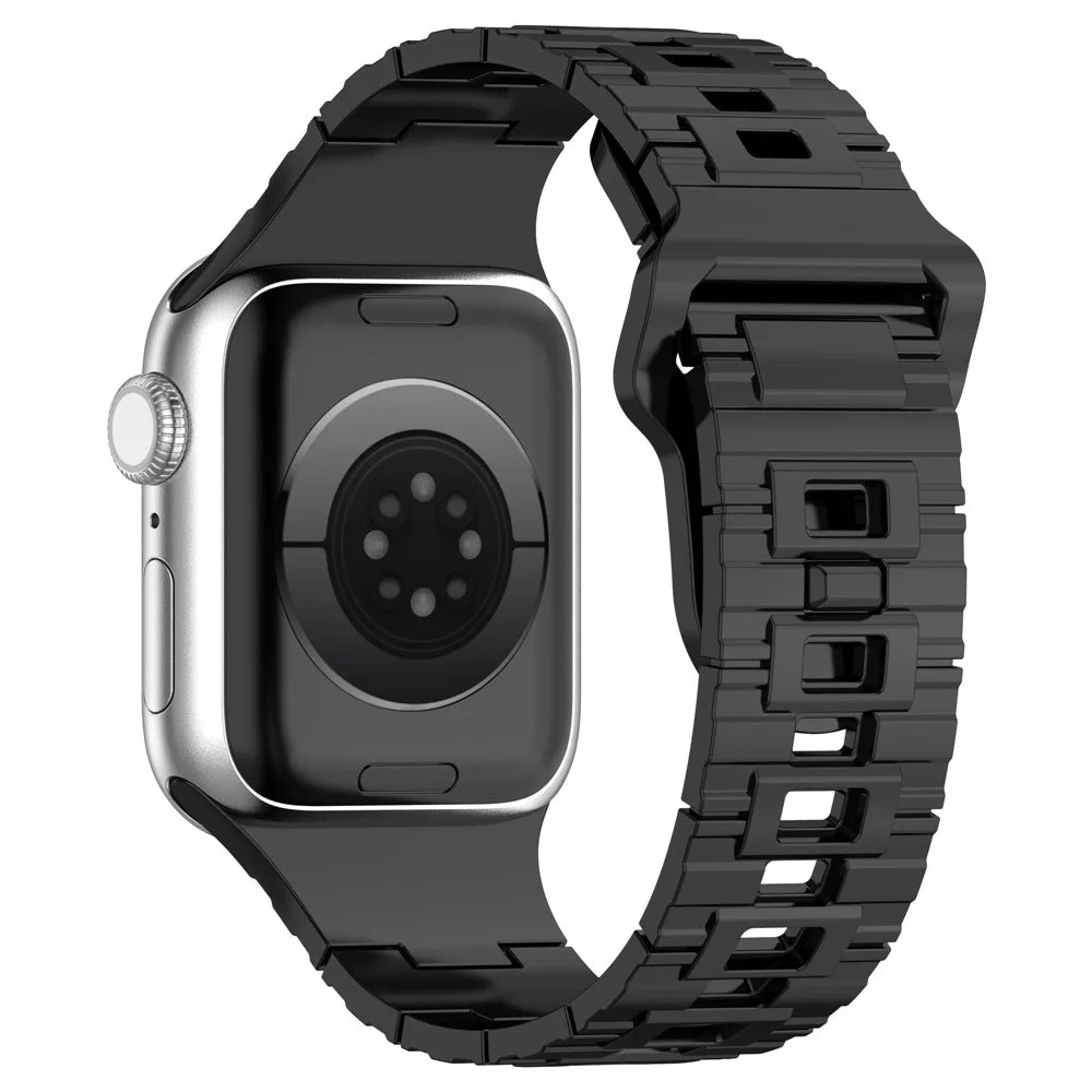 Watch Strap for Apple Watch Series 11 10 42mm / 9 8 7 41mm / SE3 SE2 SE 6 5 4 40mm / 3 2 1 38mm Silicone Electroplating Smartwatch Strap - Titanium Black - 1