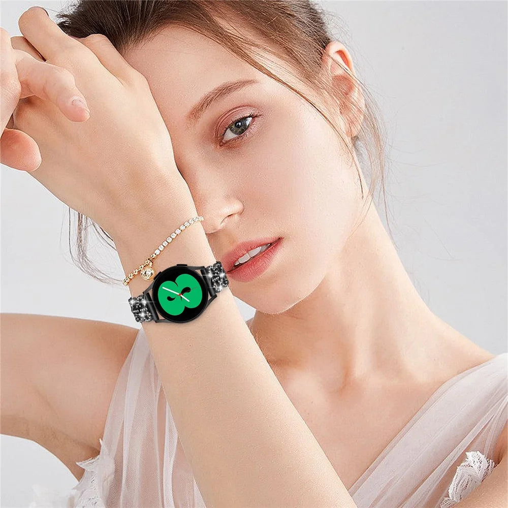 For Samsung Galaxy Watch Active / Active2 44 / 40mm Metal Watch Band 20mm Light Luxury Rhinestone Watch Strap - Black - 5