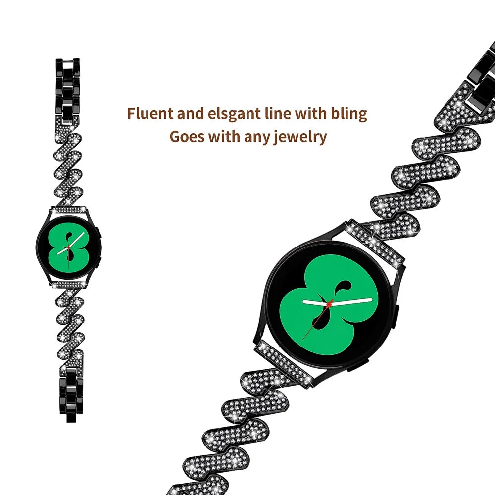 For Samsung Galaxy Watch Active / Active2 40mm 44mm Rhinestones Decor Watch Strap 20mm Zinc Alloy Wrist Band - Black - 4