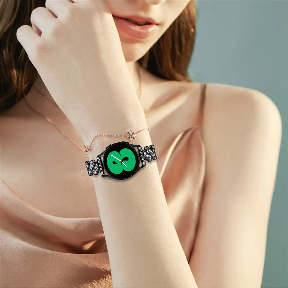 For Samsung Galaxy Watch Active / Active2 40mm 44mm Rhinestones Decor Watch Strap 20mm Zinc Alloy Wrist Band - Black - 6