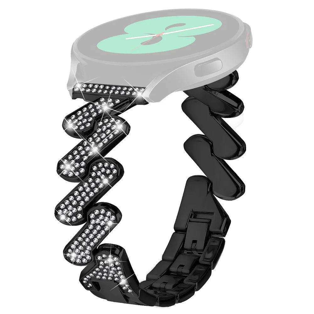 For Samsung Galaxy Watch6 40 / 44mm / Watch6 Classic 43 / 47mm Metal Watch Band 20mm Rhinestone Replacement Watch Strap - Black - 1