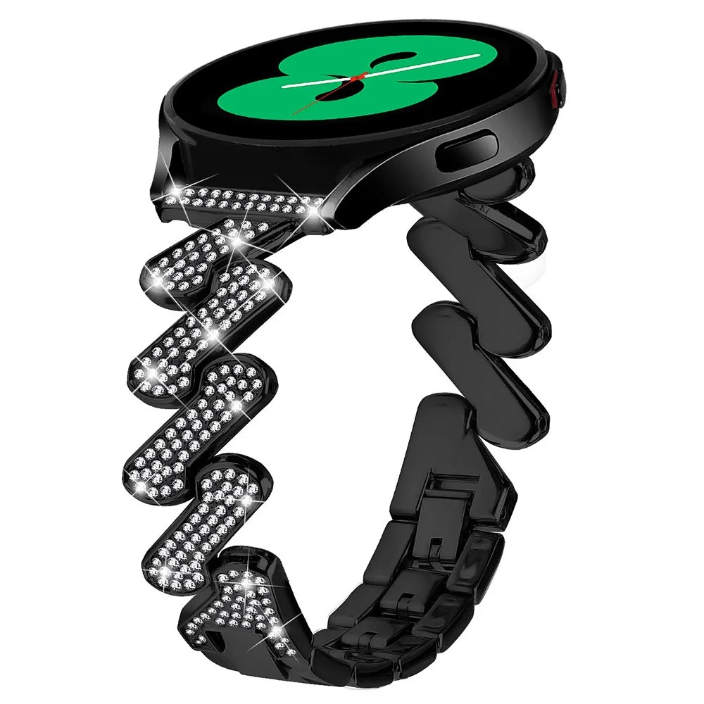For Samsung Galaxy Watch6 40 / 44mm / Watch6 Classic 43 / 47mm Metal Watch Band 20mm Rhinestone Replacement Watch Strap - Black - 2