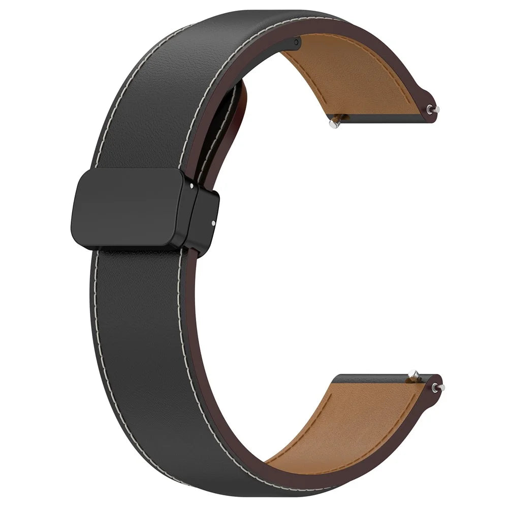 Watch Strap for Samsung Galaxy Watch3 45mm / Watch 46mm / Huawei Watch 4 , 22mm Genuine Cow Leather Band with Folding Buckle - Black - 2