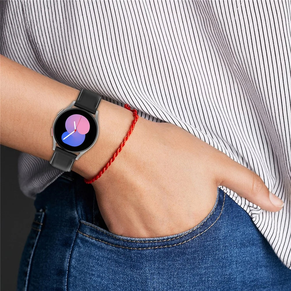 Watch Strap for Samsung Galaxy Watch3 45mm / Watch 46mm / Huawei Watch 4 , 22mm Genuine Cow Leather Band with Folding Buckle - Black - 7