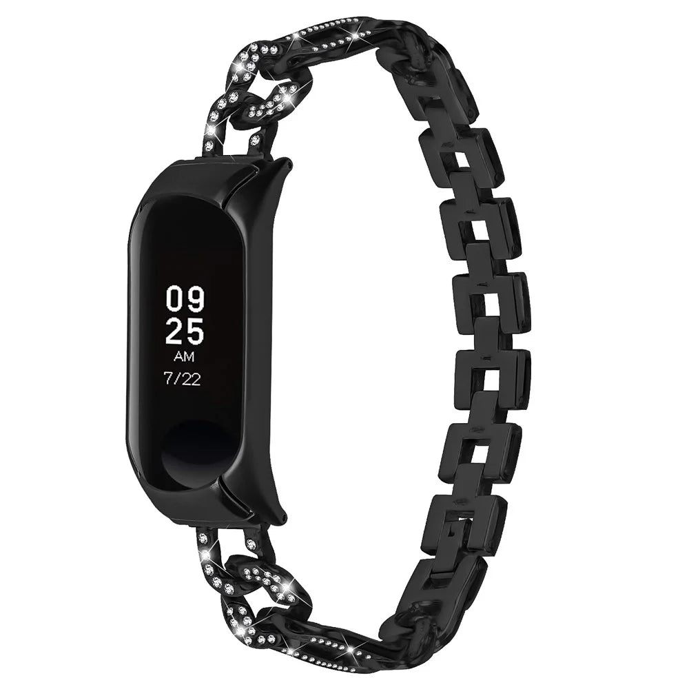 Watch Band for Xiaomi Mi Band 5 / 6 , Rhinestone Decor Alloy Metal Bracelet with Watch Case - Black - 1