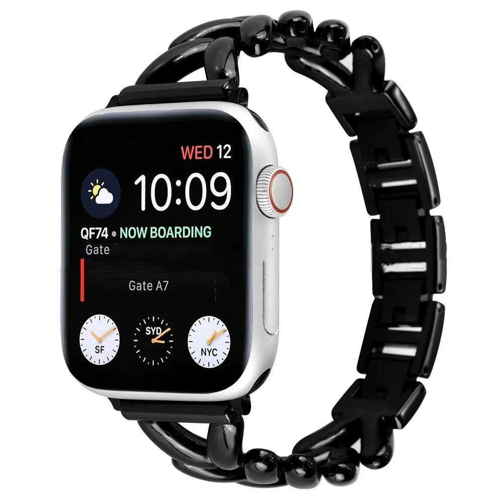 For Apple Watch Ultra 3 2 1 49mm / Series 11 10 46mm / 9 8 7 45mm / SE3 SE2 SE 6 5 4 44mm / 3 2 1 42mm Alloy Watch Band Replacement Watch Strap - Black - 3