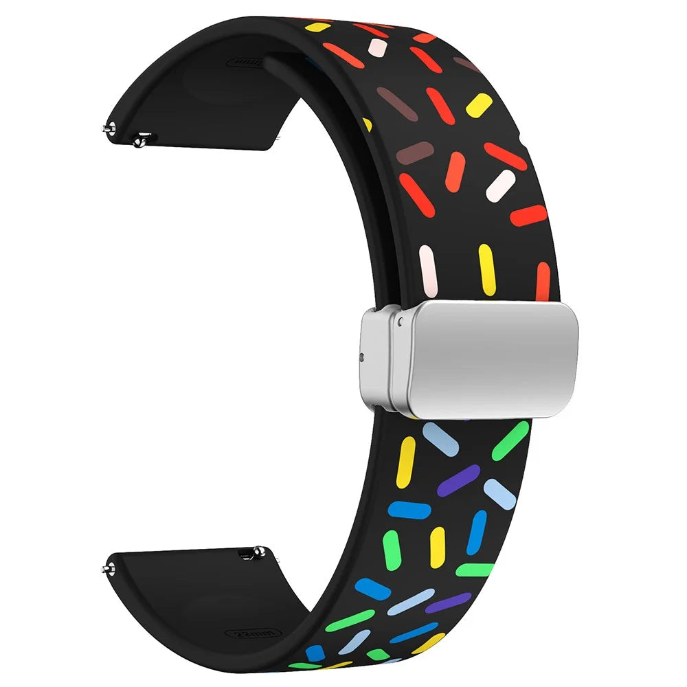 Silicone Bands for Samsung Galaxy Watch6 / Watch6 Classic / Watch 5 / Watch 5 Pro / Watch4 20mm Watch Strap with Silver Buckle - Black Rainbow - 1