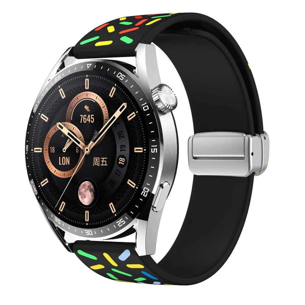 Silicone Bands for Samsung Galaxy Watch6 / Watch6 Classic / Watch 5 / Watch 5 Pro / Watch4 20mm Watch Strap with Silver Buckle - Black Rainbow - 4