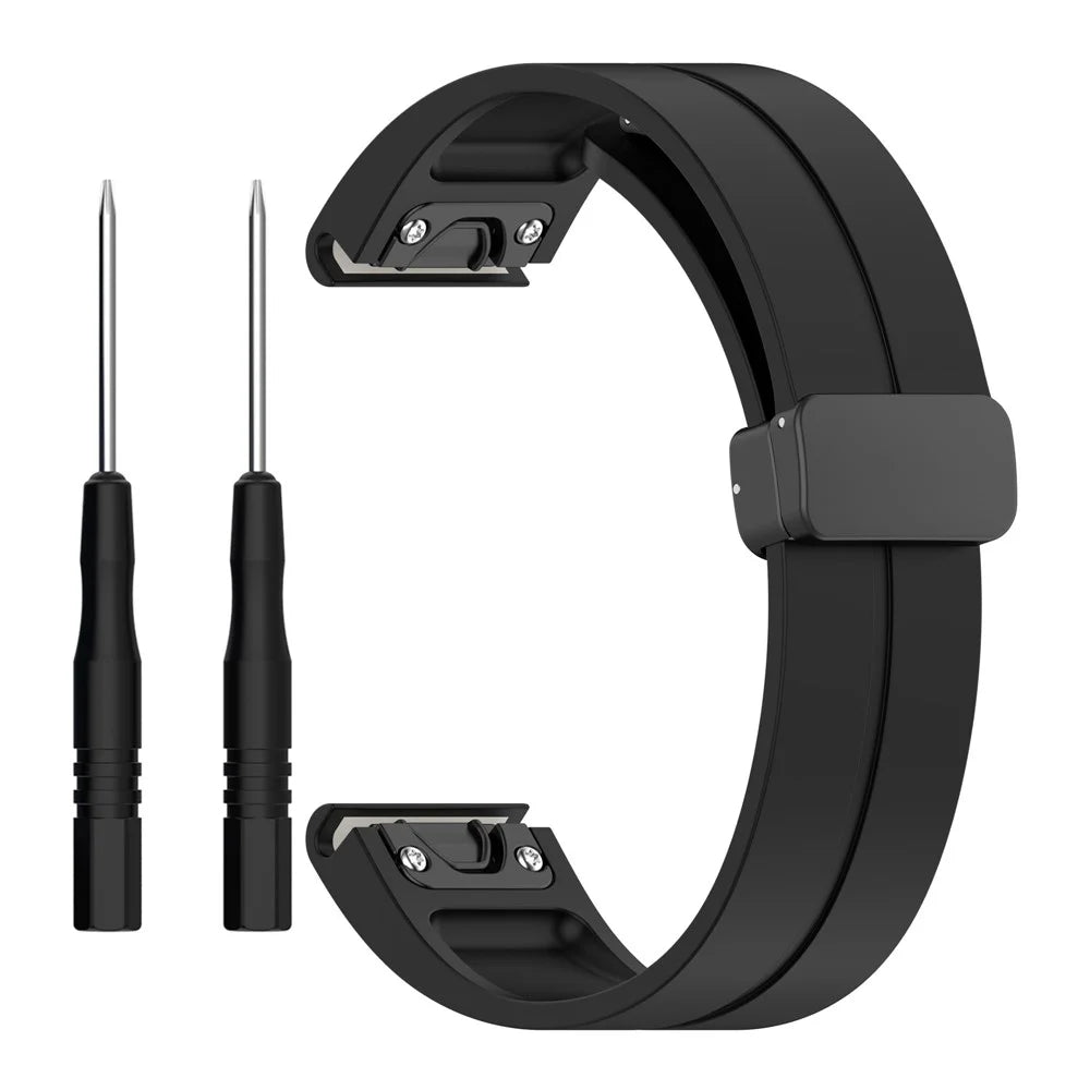 Silicone Watch Band for Garmin Fenix 8 43mm / Forerunner 570 42mm / Fenix 7S / 6S / 5S , Magnetic Buckle 20mm Sport Strap with Tools - Black - 1
