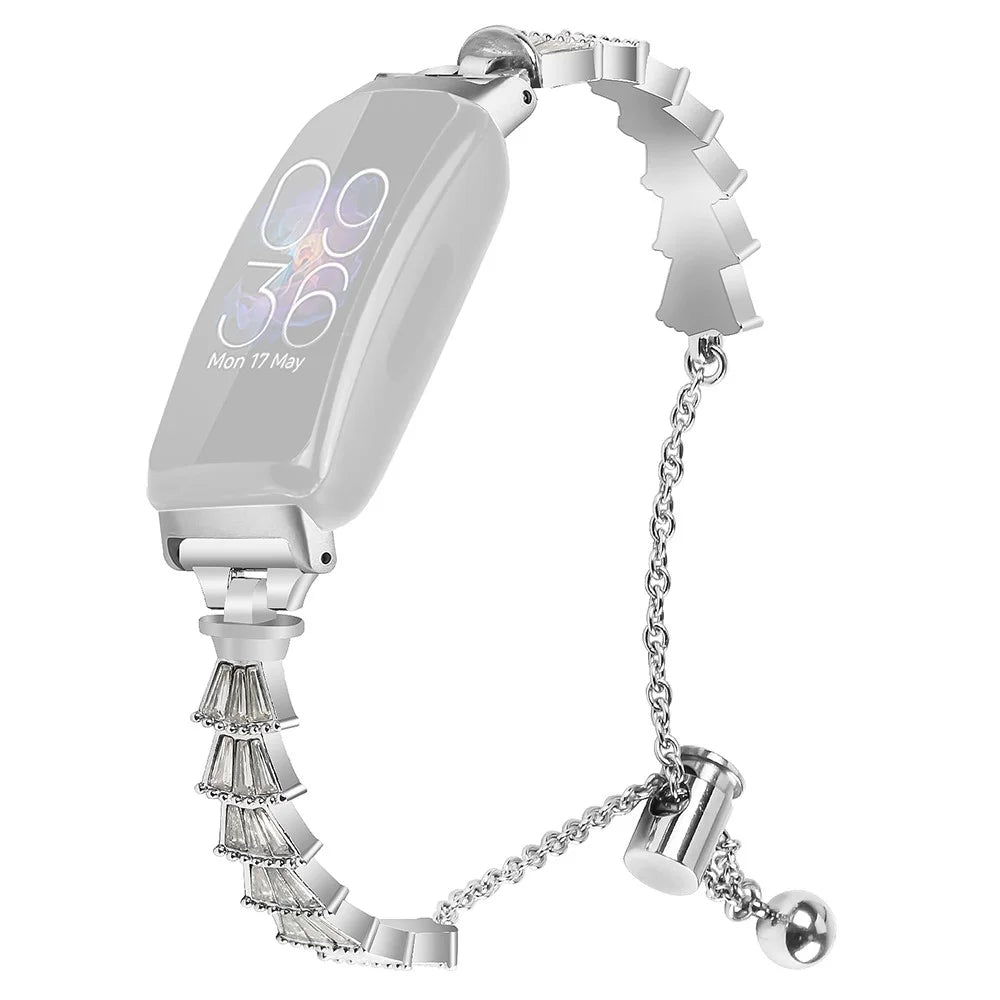 For Fitbit Inspire / Inspire HR / Inspire 2 Sliding Jewelry Watchband Metal Silver Bracelet Strap with Rhinestones - 1