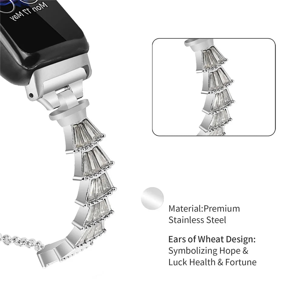 For Fitbit Inspire / Inspire HR / Inspire 2 Sliding Jewelry Watchband Metal Silver Bracelet Strap with Rhinestones - 3