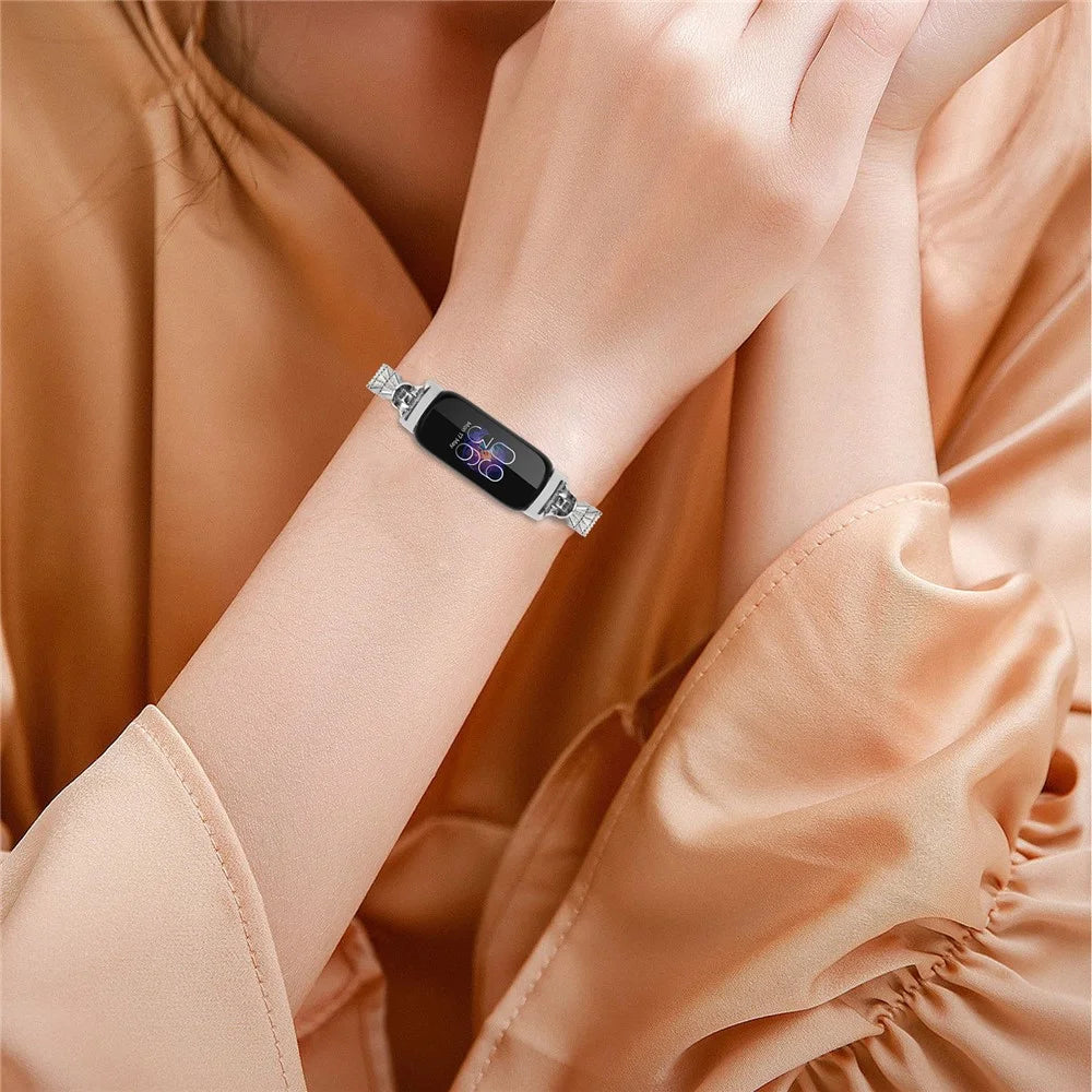 For Fitbit Inspire / Inspire HR / Inspire 2 Sliding Jewelry Watchband Metal Silver Bracelet Strap with Rhinestones - 6