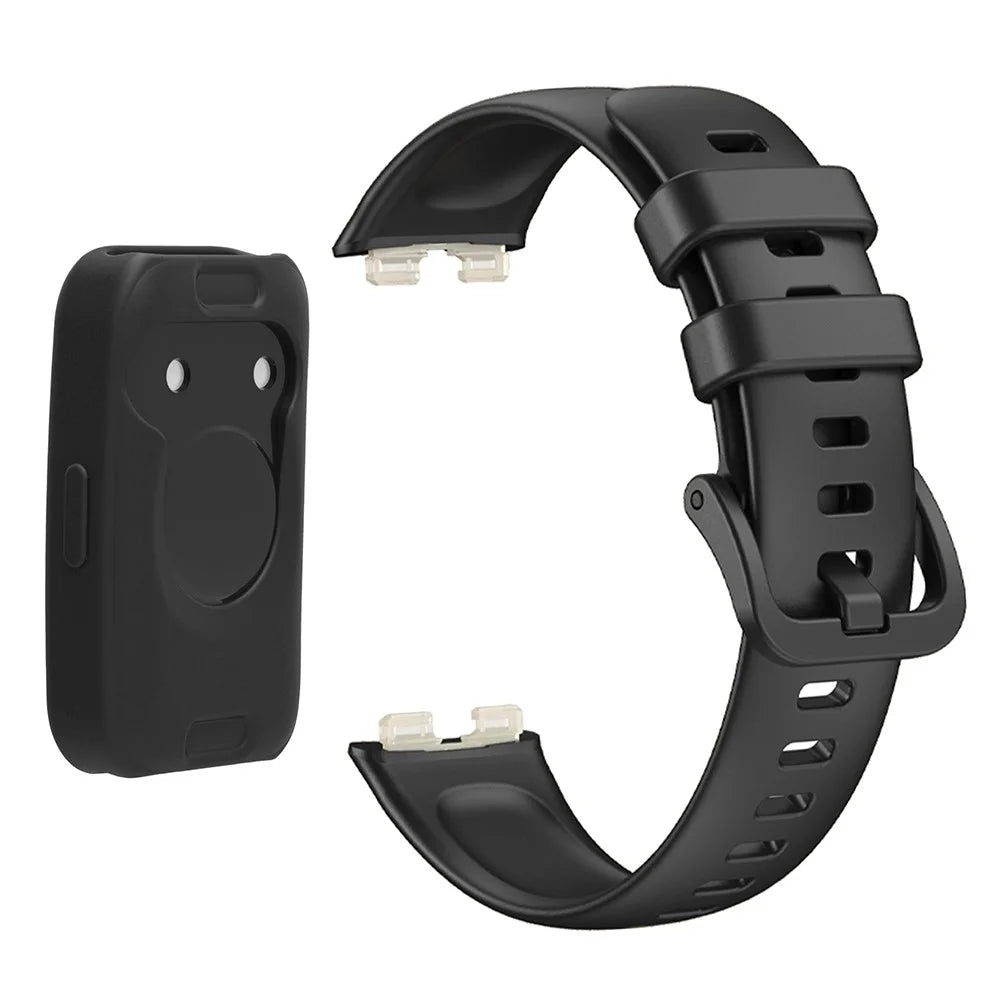 Wrist Strap for Huawei Band 8 / Band 8 NFC / Band 9 / Band 9 NFC Silicone Sport Watch Band with Protective Cover - Black - 2