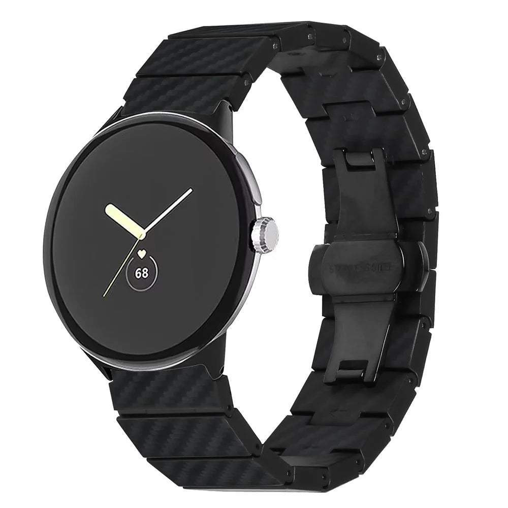 For Google Pixel Watch 4 41mm / Watch 3 41mm / Watch 2 / Watch Watch Band with Connector Carbon Fiber Texture Metal Watch Strap - 2