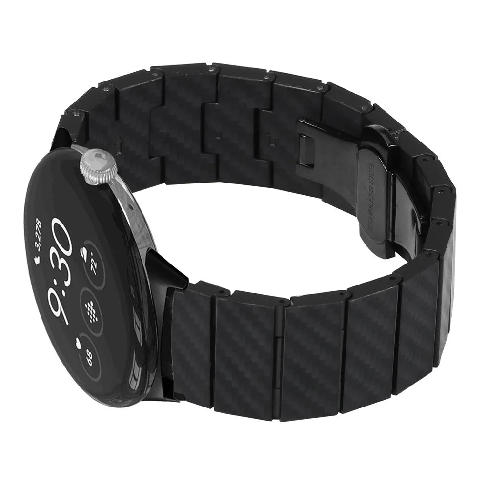 For Google Pixel Watch 4 41mm / Watch 3 41mm / Watch 2 / Watch Watch Band with Connector Carbon Fiber Texture Metal Watch Strap - 3