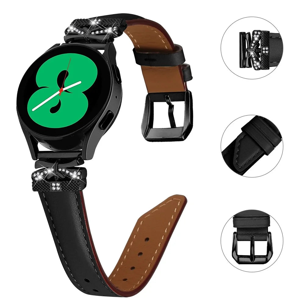For Huami Amazfit Cheetah Pro Black Buckle 20mm Watch Band Butterfly Rhinestone Watch Strap - Black - 3