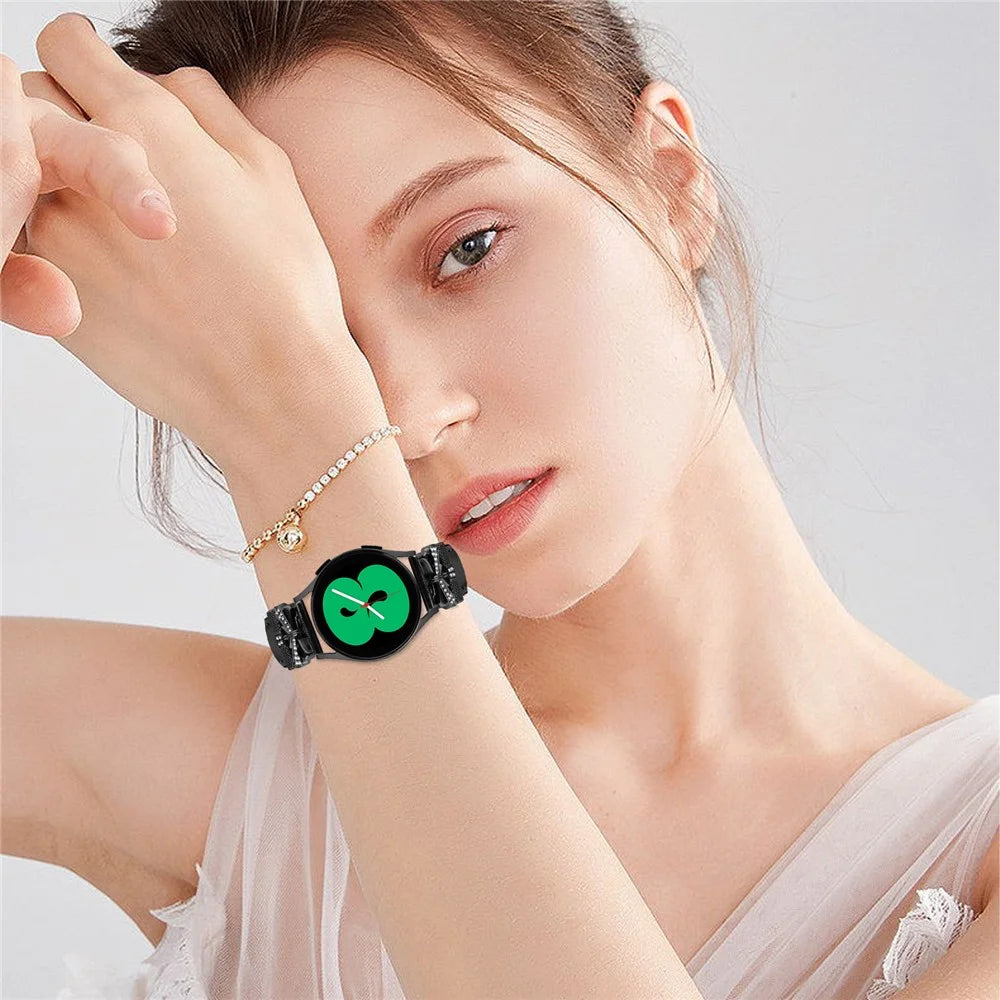 For Huami Amazfit Cheetah Pro Black Buckle 20mm Watch Band Butterfly Rhinestone Watch Strap - Black - 6
