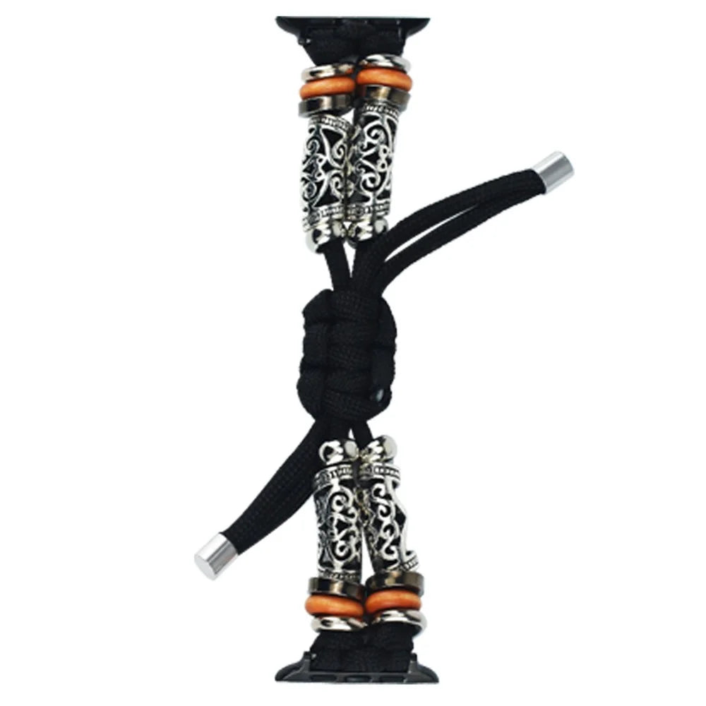 Watch Strap for Apple Watch Series 11 10 42mm / 9 8 7 41mm / SE3 SE2 SE 6 5 4 40mm / 3 2 1 38mm Rope Watch Strap Beads Wrist Band - Black - 3