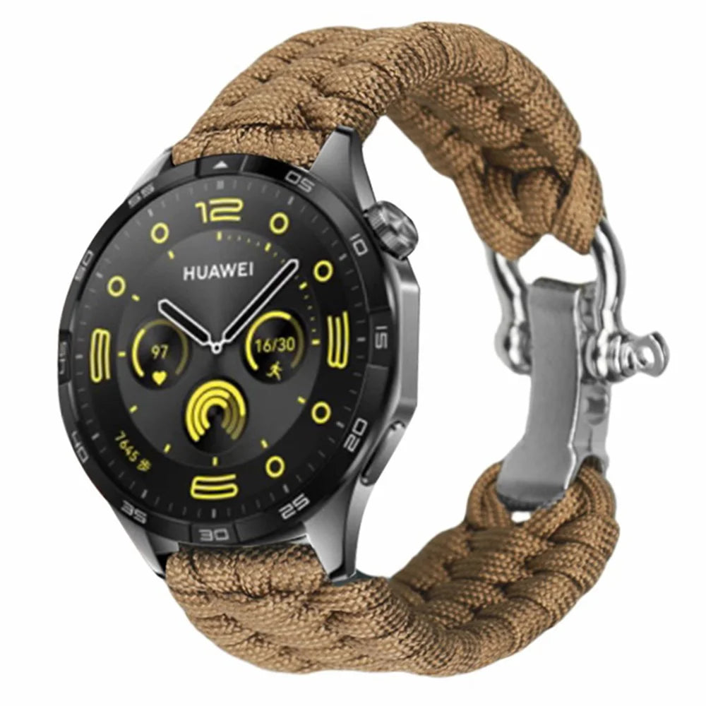 For Huawei Watch GT4 46mm / Samsung Galaxy Watch3 45mm Watch Strap 22mm Braided Rope Wrist Band - Brown - 2