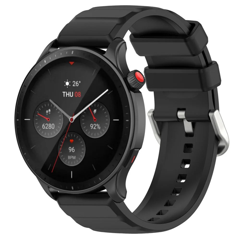 For Huami Amazftit GTR 4 Watch Strap 22mm Silicone Watch Bands Replacement - Black - 4
